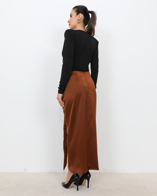 Jupe Longue Satin Marron Fanny