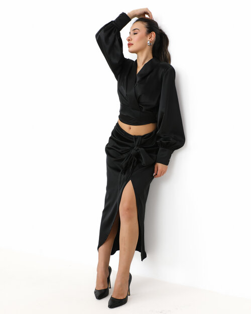 Jupe Longue Satin Noir Fanny