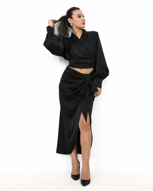 Jupe Longue Satin Noir Fanny