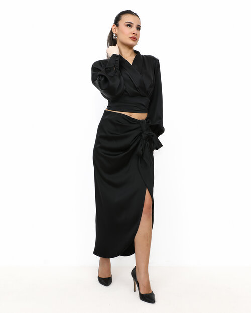 Jupe Longue Satin Noir Fanny