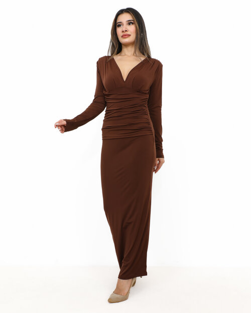 Robe Longue Drapé  Marron Mali