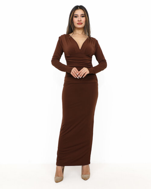 Robe Longue Drapé  Marron Mali