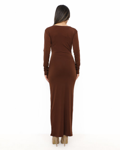 Robe Longue Drapé  Marron Mali