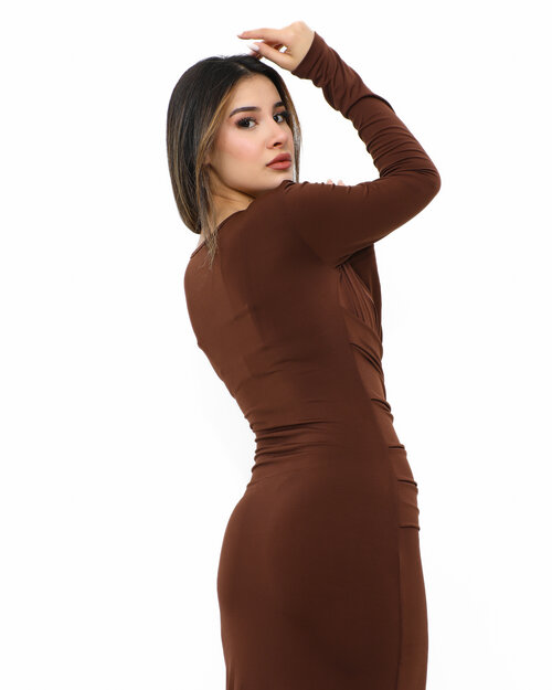 Robe Longue Drapé  Marron Mali