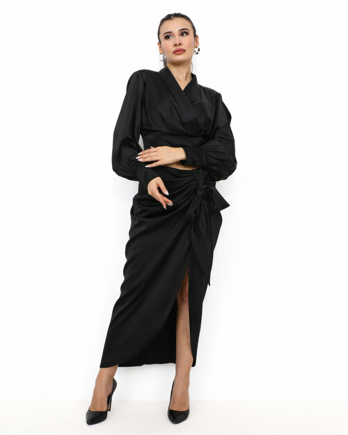 Jupe Longue Satin Noir Fanny