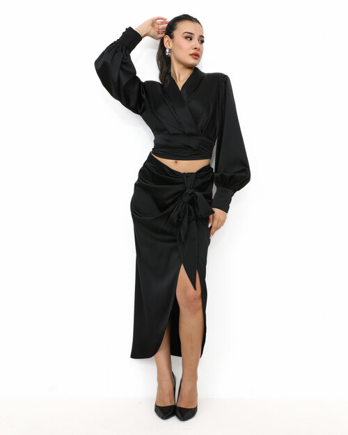 Jupe Longue Satin Noir Fanny