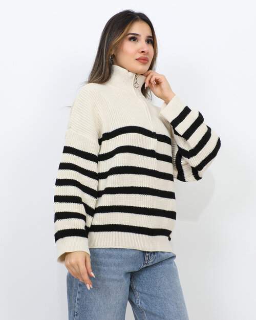 Pull En Maille  Blanc Marine